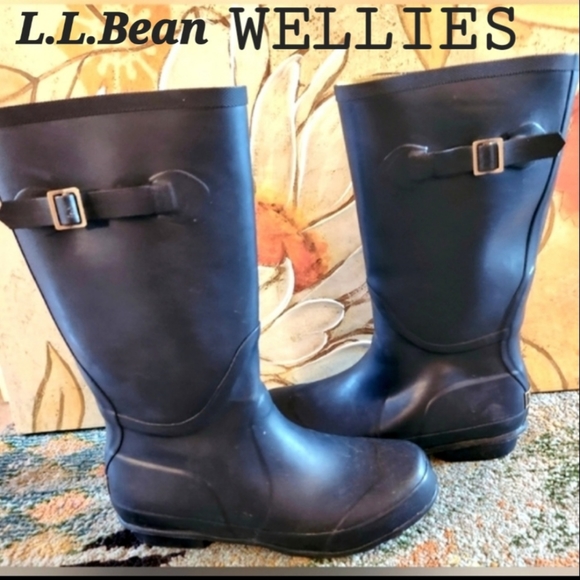 WELLIES LL BEAN Kate Mos Festival Rubber Waterproof Bĺue Mud Rain Party Boots 10 - Picture 1 of 16